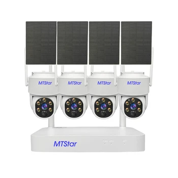 MTStar Безжична Система за домашно охранителна камера в слънчева Батерия, PTZ, 4 * 4MP Eseecloud Smart WiFi, Слънчеви комплекти PTZ камери