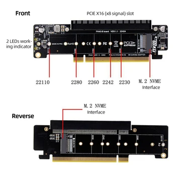 PCIe X16-X8 + X4 + X4 Карта за разширяване на Странично Card Разширена карта PCIE4.0 M. 2 PCIE Адаптер Поддържа 2280/2260/2242/2230 SSD