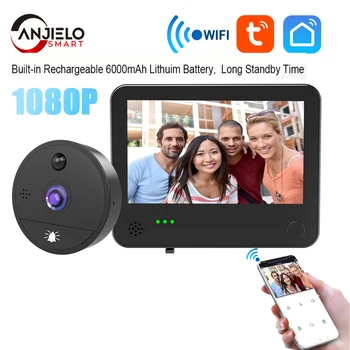 Sasha WiFi Smart 1080P Видео Звънец Шпионка Камера Звънец Преглед на 170 Градуса за Откриване на Движение на Hristo APP Дистанционно Управление Home