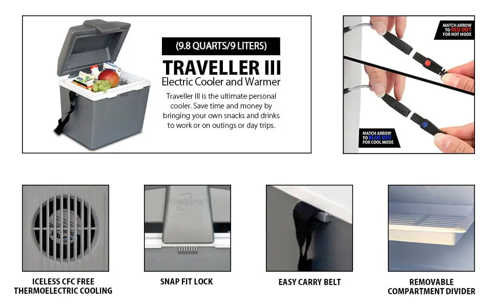 Електрически Охладител-топло Traveller P9 Без лед 12, 9,3 Л / 9,8 кв., удобен за носене Сандък за лед, Сив цвят