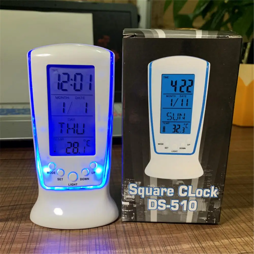 Будилник с напомняне за рожден ден, Мини-настолни часовници, ръчни часовници, мултифункционален подарък с напомняне, led термометър син цвят за домашна употреба