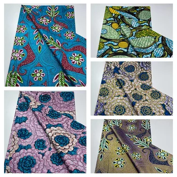 Африканска восъчен плат Grand Анкара, 100 памук, материал, плат, гладък, 6 ярда, Златен блясък на Едро На шивашки сватбената форма