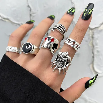 Билярд-в стил пънк, цифрова черно Регулируем пръстен с 8 дупки, пръстен от метална сплав, модерен, хип-хоп, Рок, за мъже и жени, бижута