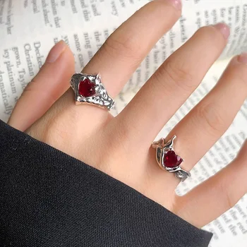 Модни Нередовни пръстен със сърца от течен метал с червено Цирконии За жени, Регулируеми Аксесоари, Бижута Y2k, Луксозни отношение в стил Бохо